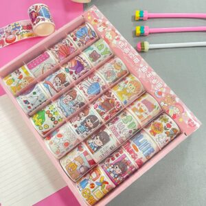 Rollo Washi tape papel Rosados 2 mts 24 modelos